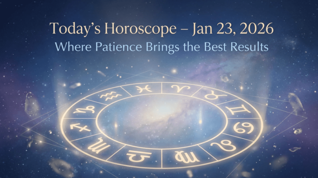 Today horoscope for January 23, 2026 showing calm zodiac energy, patience, emotional balance, and daily astrology guidance for all zodiac signs