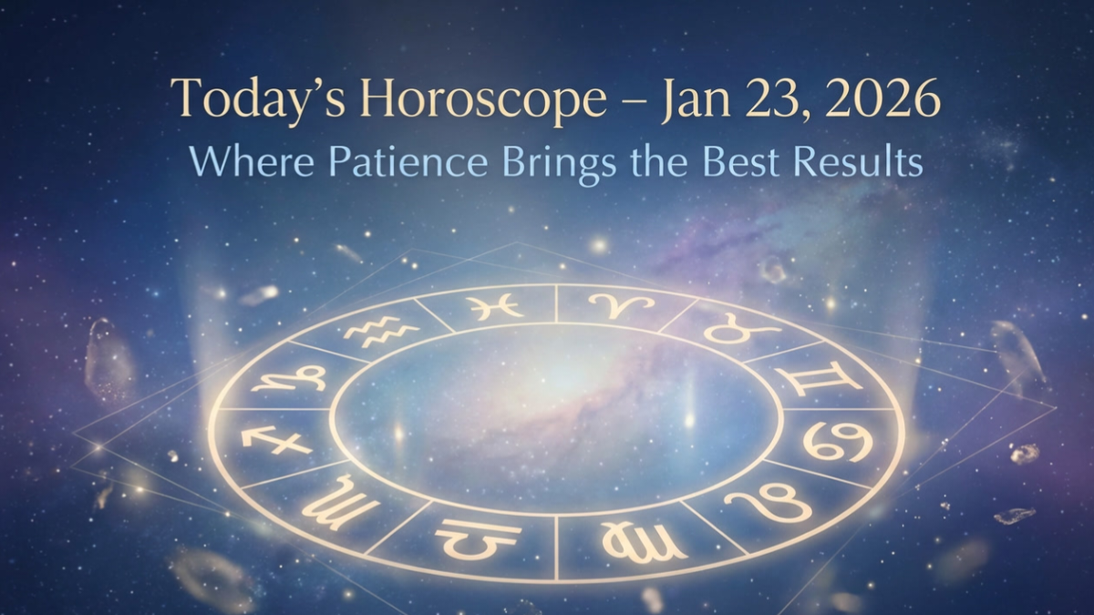 Today horoscope for January 23, 2026 showing calm zodiac energy, patience, emotional balance, and daily astrology guidance for all zodiac signs