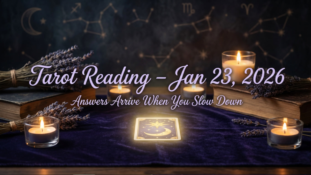 Tarot card reading for January 23, 2026 showing calm energy, emotional clarity, patience, and daily guidance for all zodiac signs