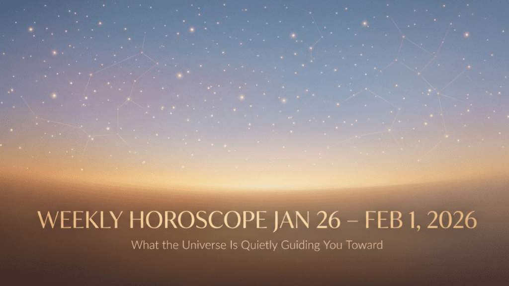 Weekly horoscope Jan 26 to Feb 1, 2026 showing calm celestial energy and zodiac guidance for all signs