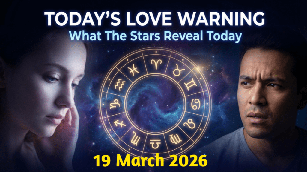 Daily horoscope March 19 2026 with zodiac wheel, cosmic background and love theme representing emotional awareness