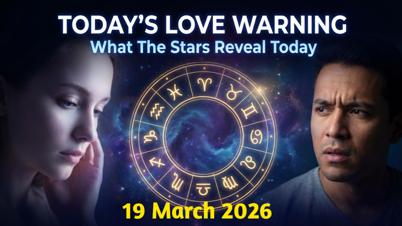 Daily horoscope March 19 2026 with zodiac wheel, cosmic background and love theme representing emotional awareness