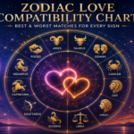 Zodiac love compatibility chart showing the best and most challenging matches for all 12 zodiac signs